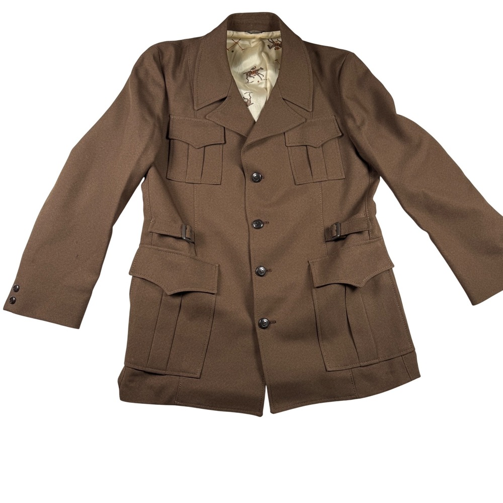 Pulse Mens Vintage 70s Safari Field Jacket Brown Equestrian Lining Size 40 M